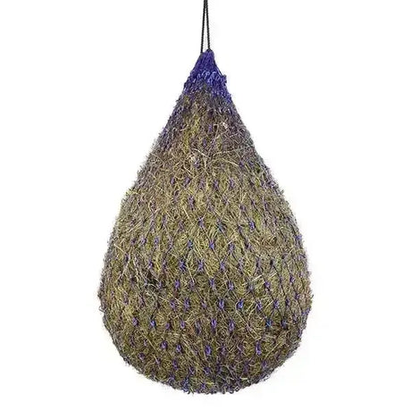 Purple mesh elico polperro small extra strong haynet with teardrop shape filled with woven straw for easy feeding