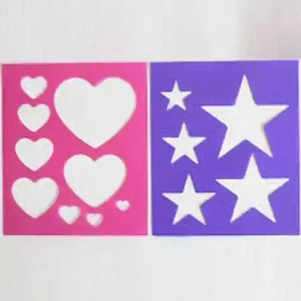 Pink and purple elico quarter markers stencils packs with white heart and star cutouts for marking crafts