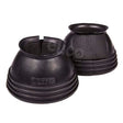 Black elico ringer bell boots with textured rubber exterior and reinforced stitching designed for horse hoof protection
