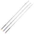 Three elico rose gold dressage whips with slender metallic shafts and textured grips in black blue and brown