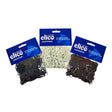 Three packages of elico rubber plaiting bands in black beige and dark brown for equine use