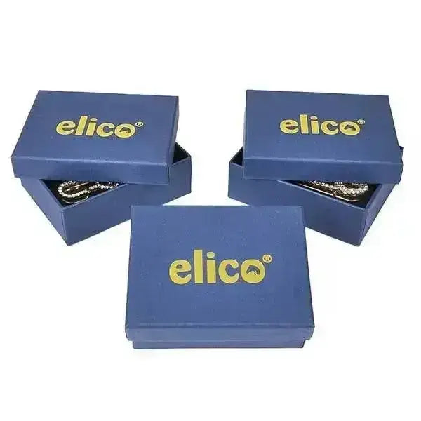 Blue elico silver jewelry boxes with gold lettering holding sparkling crystal horseshoe stock pin chains