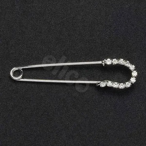 Elico silver crystal horseshoe stock pin with sparkling clear crystals along the curved end in silver metal