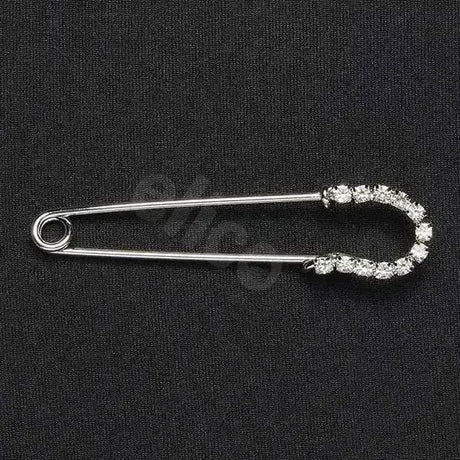 Elico silver crystal horseshoe stock pin with sparkling clear crystals along the curved end in silver metal