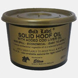 Elico solid hoof gold label solid hoof oil in black container with gold lid and added cod liver oil for hoof care