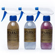 Three elico sparkle glitter gel spray bottles with gold, silver, and pink glitter and blue trigger caps