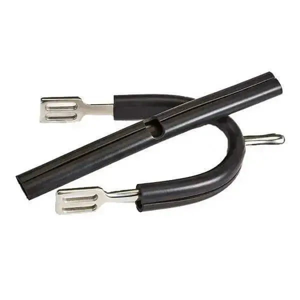 Black rubber-coated elico spur protectors with silver metal ferrules feature flexible rubber and oval cutout design