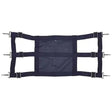 Black fabric harness with adjustable straps and metal buckles for elico stall guard stable accessories open stable door use