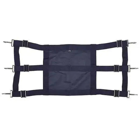 Black fabric harness with adjustable straps and metal buckles for elico stall guard stable accessories open stable door use