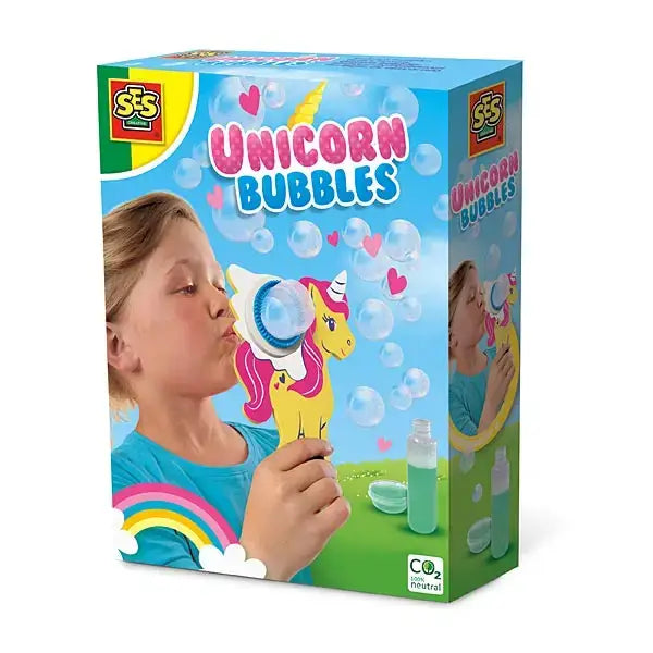 Elico unicorn bubbles bubble wand with yellow and pink unicorn design and blue blowing mechanism for kids fun