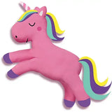 Pink plush elico unicorn dough toy with rainbow mane and purple hooves and horn tip perfect for kids play