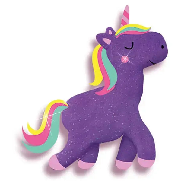 Purple glitter unicorn with rainbow mane pink hooves and horn made from elico unicorn dough for creative play