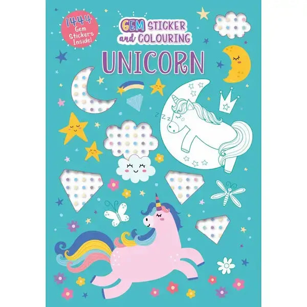 Pink unicorn gem sticker sheet from elico unicorn gem coloring book with rainbow mane horn and gem stickers for coloring