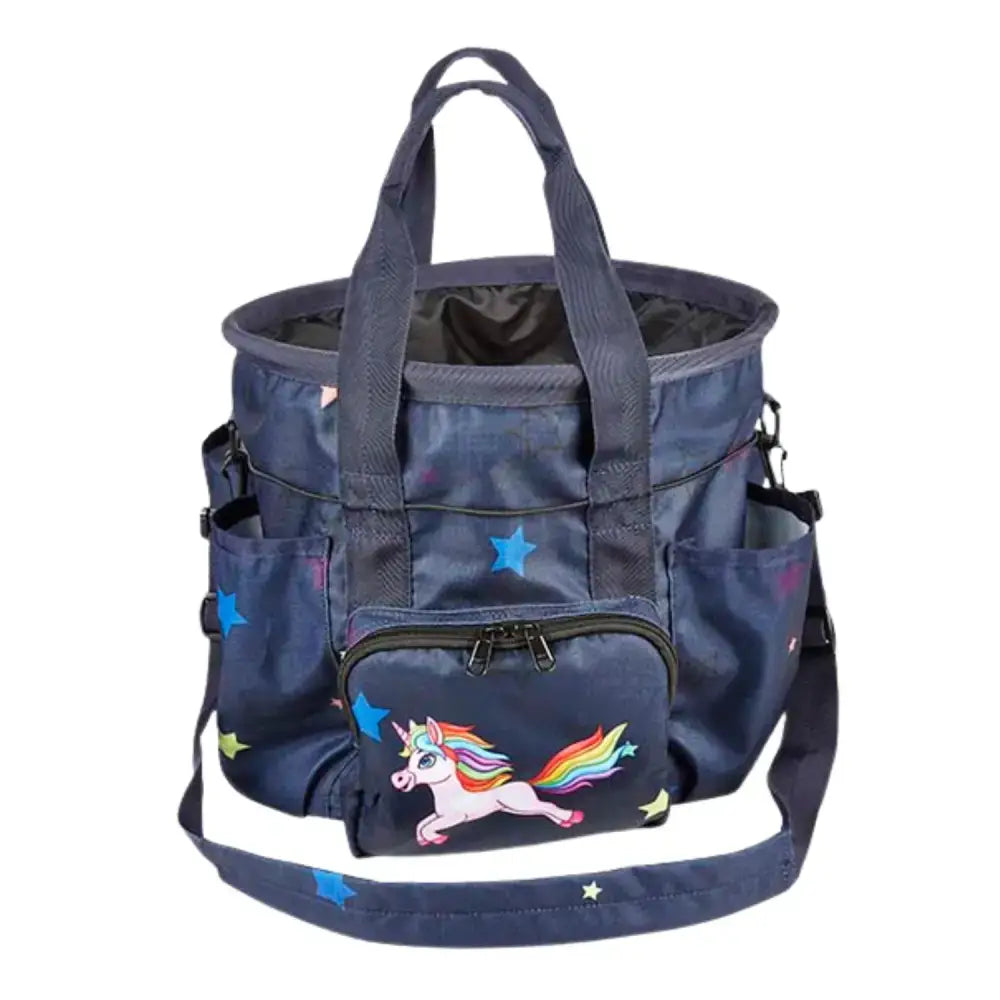 Navy blue elico unicorn grooming bag tote with rainbow mane and star patterns perfect for unicorn grooming gear