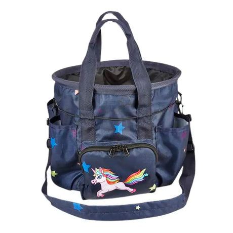 Navy blue elico unicorn grooming bag tote with rainbow mane and star patterns perfect for unicorn grooming gear