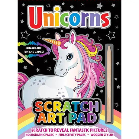 Elico unicorn scratch art pad with rainbow mane and horn includes wooden stylus for revealing holographic pictures
