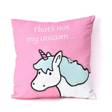 Pink elico unicorn cushion with cartoon unicorn and embroidered text thats not my unicorn perfect double-sided unicorn gift