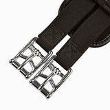 Black elico waffle girth with silver buckles featuring breathable synthetic waffle cushion elasticated both ends