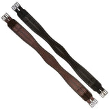 Brown and black leather horse saddle pads with silver buckles featured with waffle cushion elasticated girths