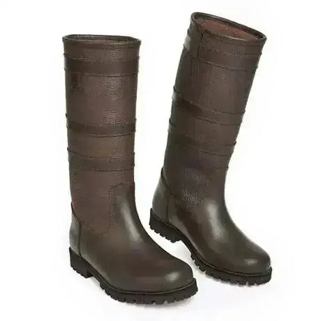 Dark brown elico whitby childrens waterproof country boots with leather upper and rugged textured sole for outdoor use