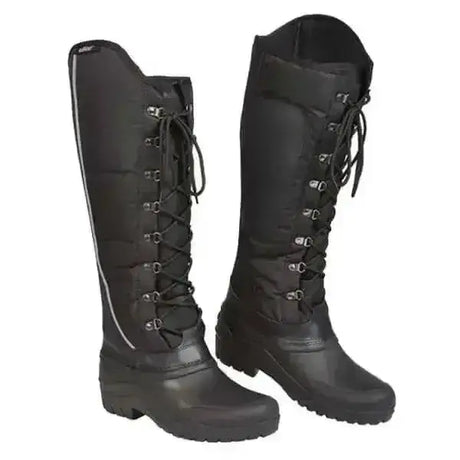 Black lace-up elico yeadon winter boots with rubber sole and reinforced stitching perfect for country yard boots