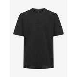 Black young mens lemieux t-shirt with short sleeves subtle logo and small branded tags at collar and sleeve