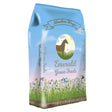 Light blue and green bag of emerald green feeds meadow magic pellets with horse illustration on pastoral scene