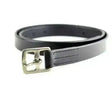 Black leather adult stirrup leathers with silver rectangular buckle and visible stitching for stronger stirrup butt support