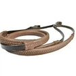 Brown leather english equus rubber grip reins with stitched pattern and black metal hardware walsall made