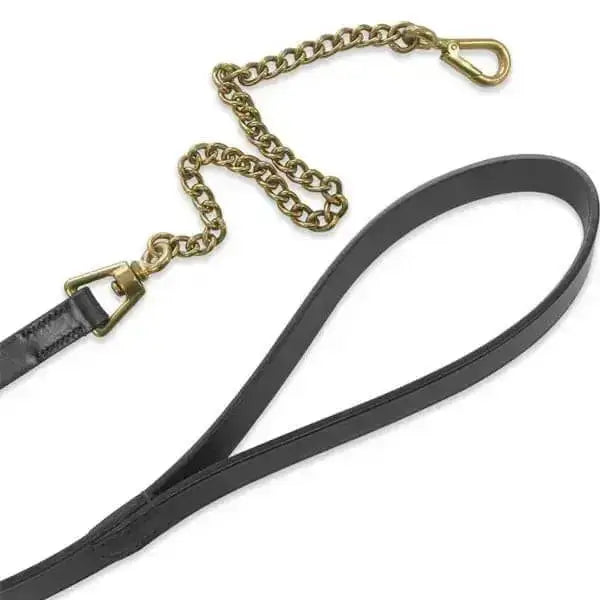 English Leather In Hand Showing Leading Rein With A Single Brass Chain Havana 19Mm / 3/4&Quot; Headcollars & Leadropes Barnstaple Equestrian Supplies