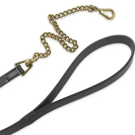English Leather In Hand Showing Leading Rein With A Single Brass Chain Havana 19mm / 3/4&quot; Sheldon Headcollars & Leadropes Barnstaple Equestrian Supplies