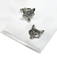 Silver fox head pewter cufflinks with textured metallic finish perfect as english made fox head pewter cufflinks gifts