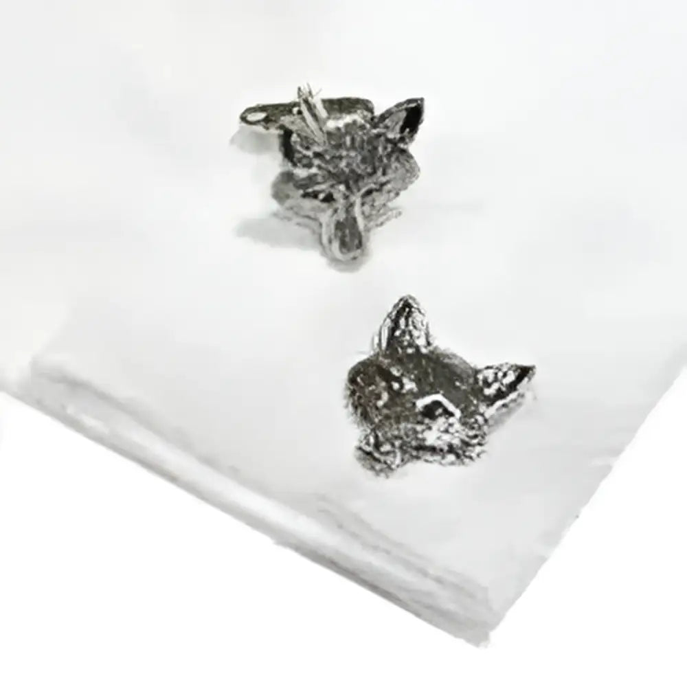 Silver fox head pewter cufflinks with textured metallic finish perfect as english made fox head pewter cufflinks gifts