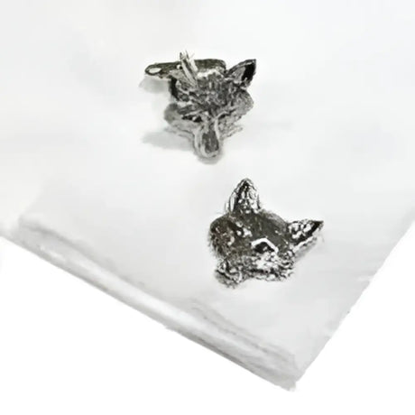 Silver fox head pewter cufflinks with textured metallic finish perfect as english made fox head pewter cufflinks gifts
