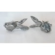 Silver english made hares head pewter cufflinks shaped like rabbits with detailed textured fur and ears