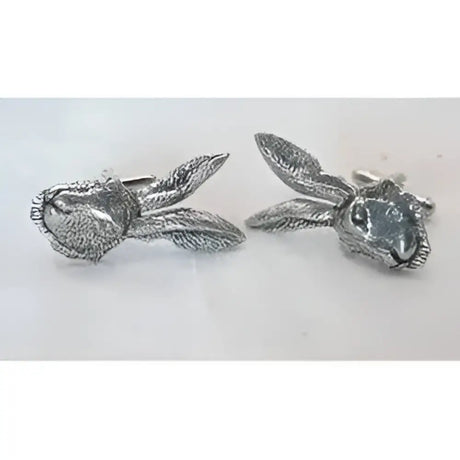 Silver english made hares head pewter cufflinks with detailed textured fur and ears for stylish wear