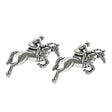 Silver english made pewter jockey on horseback cufflinks with intricate detail and polished metallic finish