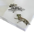 Silver english made pewter running fox cufflinks with detailed metallic craftsmanship and sleek fox design
