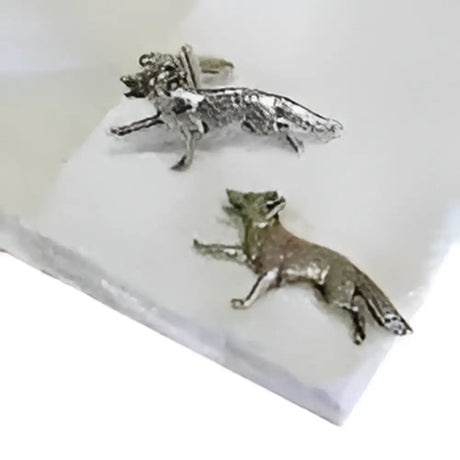 Silver english made pewter running fox cufflinks with detailed metallic craftsmanship and sleek fox design