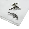 Silver english made pistols pewter cufflinks with detailed engraving and polished metallic finish for formal wear