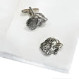 Silver-toned pewter cufflinks with detailed english made spaniel head design perfect for formal wear