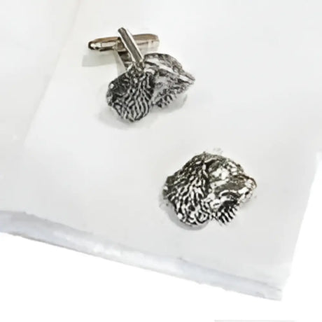 Silver-toned pewter cufflinks with detailed english made spaniel head design perfect for formal wear