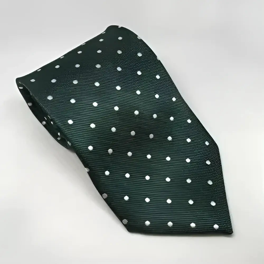 Dark green silk equetech adult polka dot riding tie with white evenly spaced polka dot show ties
