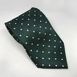 Dark green silk equetech adult polka dot riding tie with white evenly spaced polka dot show ties
