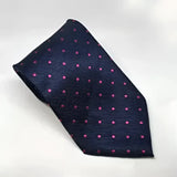 Equetech adult polka dot show tie in navy blue silk with subtle textured weave and pink polka dots for riding ties
