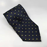 Navy blue silk equetech adult polka dot riding tie with small yellow evenly spaced dots perfect for shows