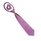 Equetech adult polka dot zipper tie in lavender with subtle polka dots and elastic loop for easy wear riding ties