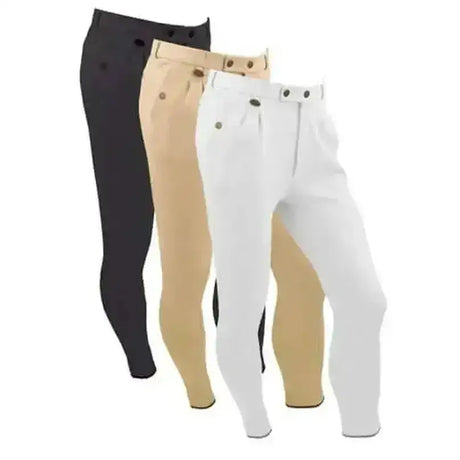 Three pairs of equetech boys breeches casual style in black beige and white perfect for mens casual breeches wear