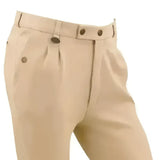 Beige pleated chino equetech boys breeches with brown button closures perfect for boys breeches casual wear