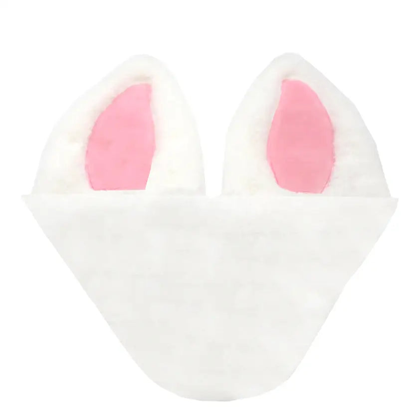 White plush equetech bunny horse ear bonnet with pink inner linings for a rabbit horse ear look
